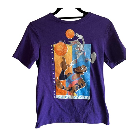 Space Jam 2 New Legacy Lebron James Animated Purple Tune Squad Shirt Sz Youth L - Picture 1 of 6